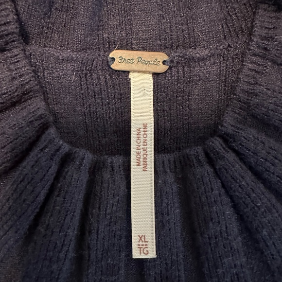 Free People Lottie Navy Blue Ribbed Button Front Mock Neck Sweater Dress XL (A11 - Picture 11 of 11